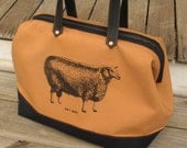 Canvas Mason Knitting Shoulder Tote with Sheep
