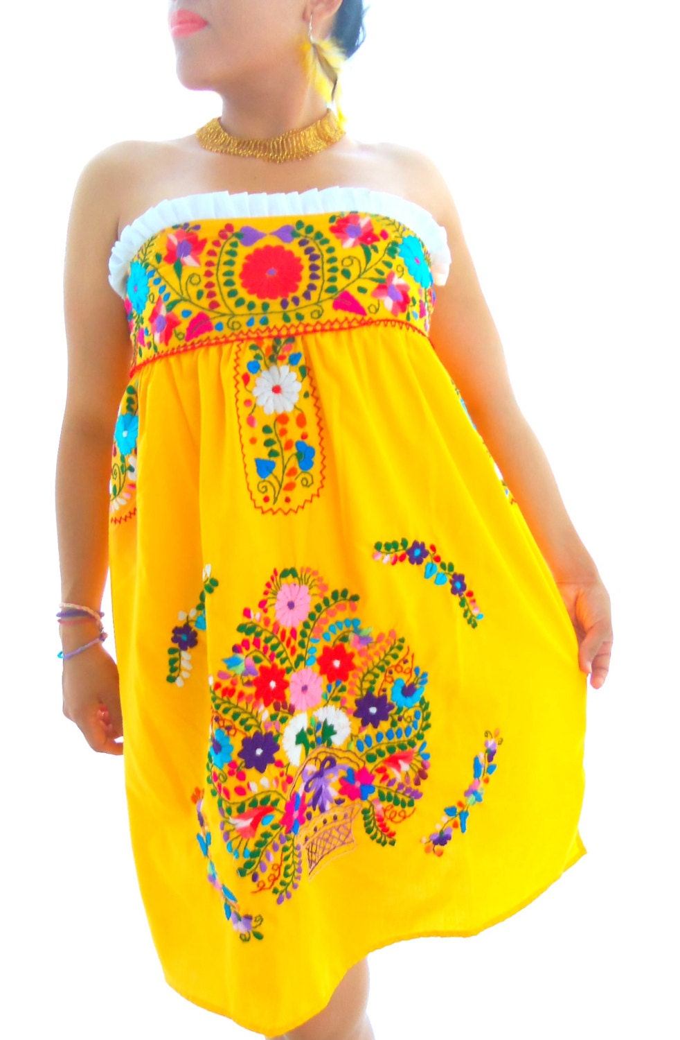 Sunny  Stunning Handmade Mexican Embroidered Bohemian strapless Dress