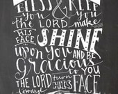 The Lord Bless You - Numbers 6:24-26 - Vintage Chalkboard Typography - 8x10 Illustrated Print by Mandipidy