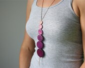 Hand-Dyed Ombre Violet Purple Long Pendant Wooden Bead Statement Necklace