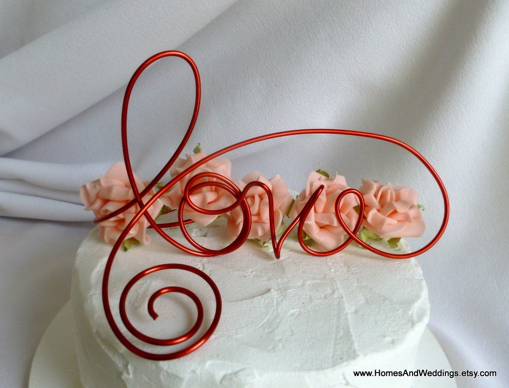 Love Cake Topper, Wedding Decorations, Red & Custom Colors
