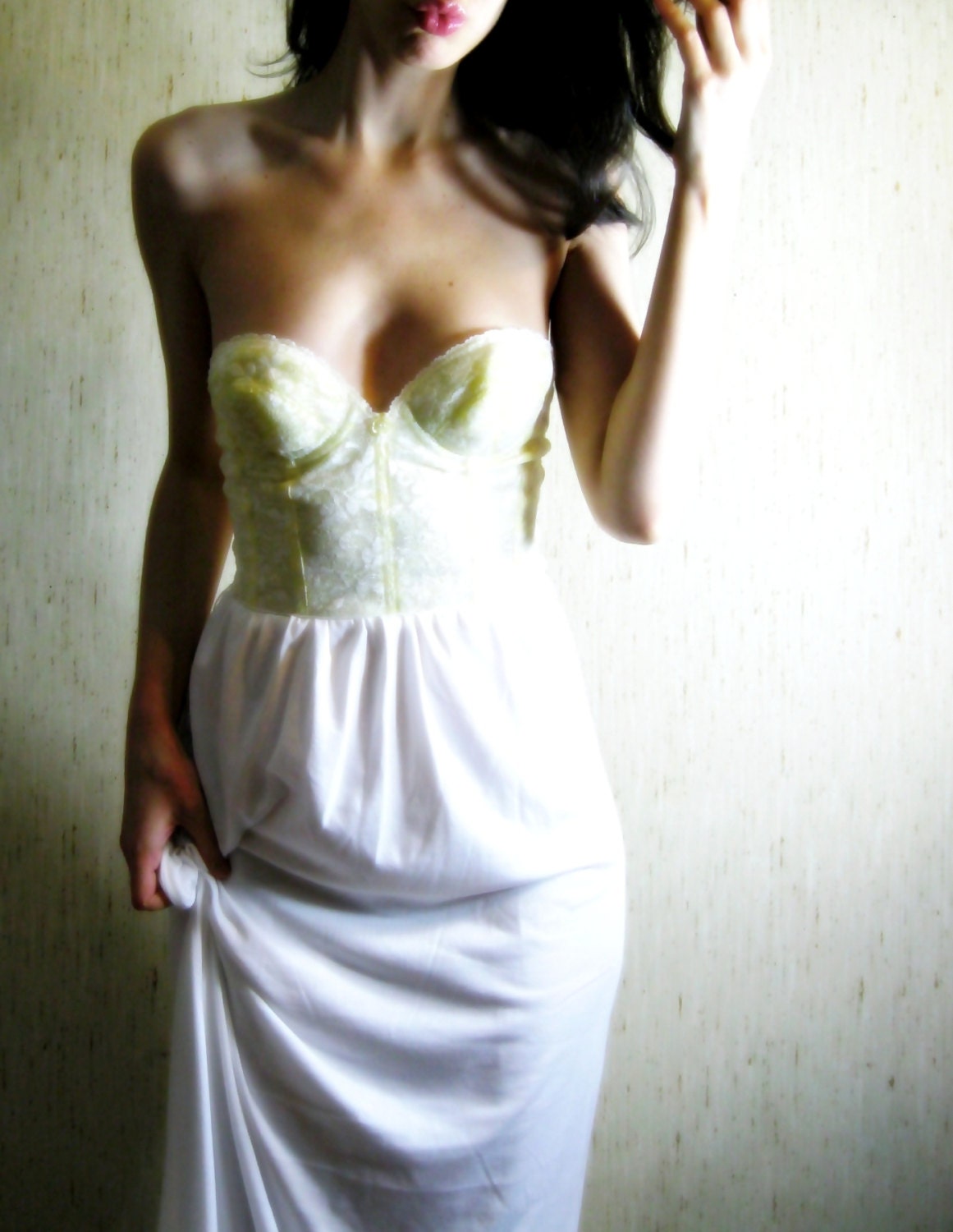 waiting for the sun - vintage 60s white yellow floral lace organic cotton bamboo maxi hippie corset sundress dress xs