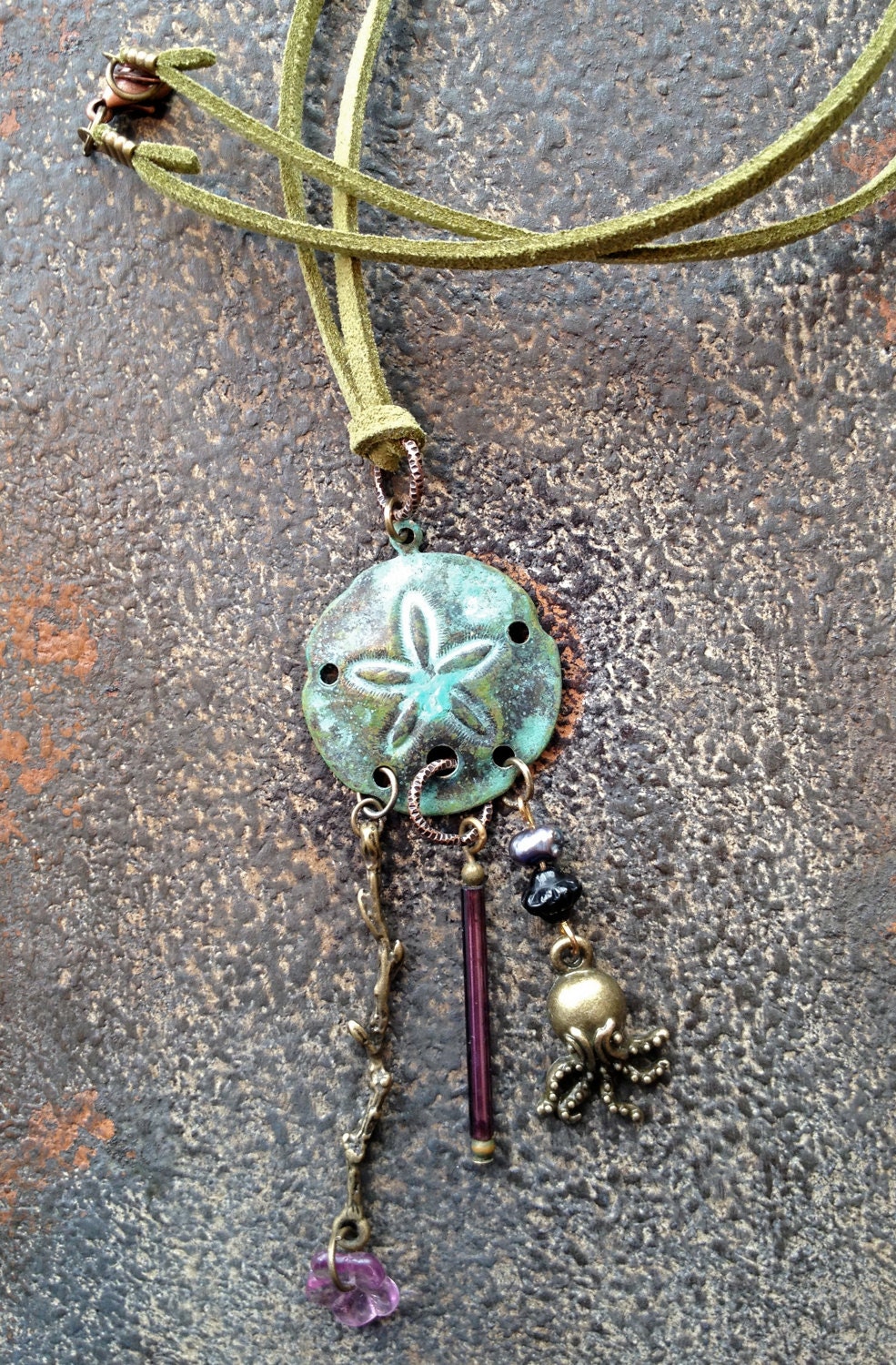 Ocean Treasure Necklace, Sand Dollar and Baby Octopus