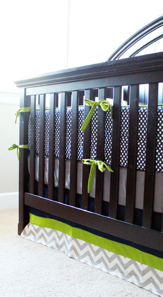 Custom baby bedding - Blue, Grey and Green