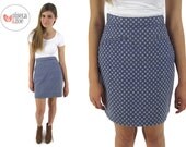 80s Chambray Mini Skirt / Printed Chambray Skirt / Chambray Denim Skirt / md