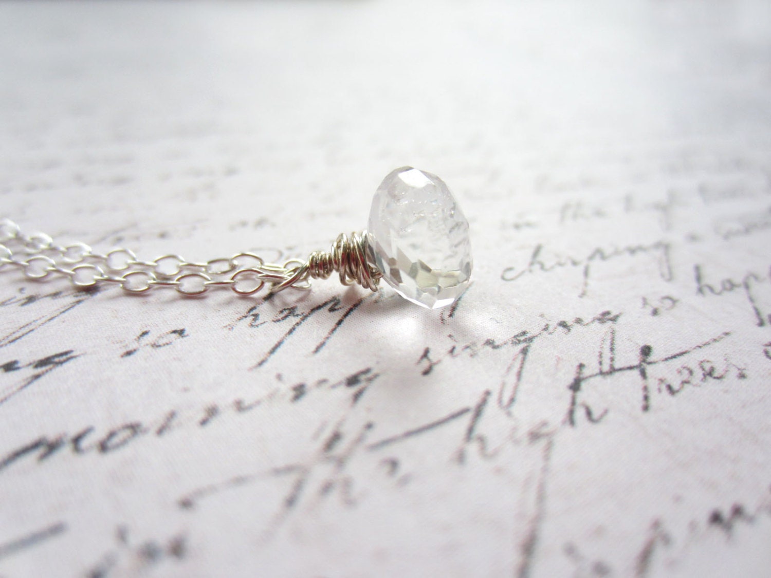 Rock Crystal Necklace, Wire Wrapped Drop Necklace, Swedish Jewelry Design, Scandinavian Jewelry Design