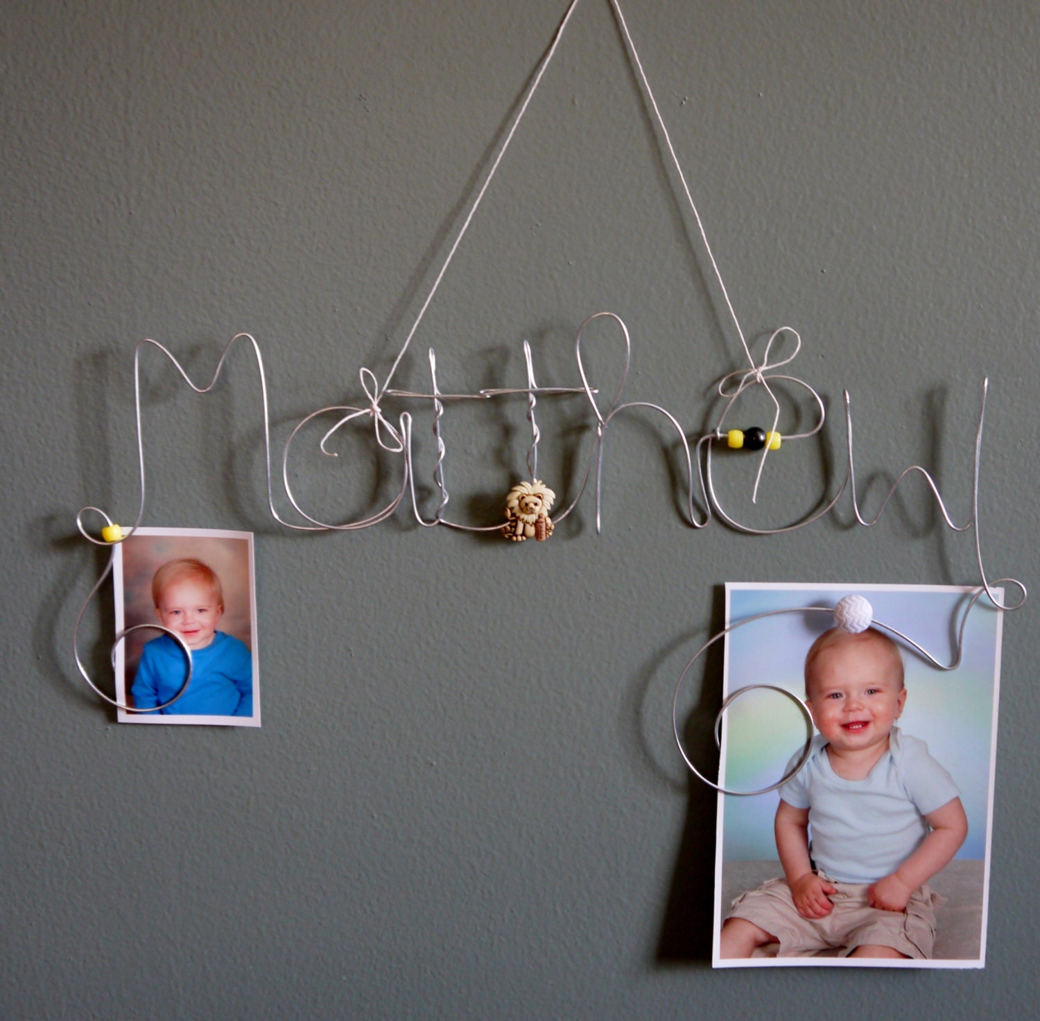 Custom Wire Boy's Name or Word Photo Holder, Picture Frame, Your Choice, Personalized Name Wall Decoration, Hanging Wire Art, Trucks, Cars