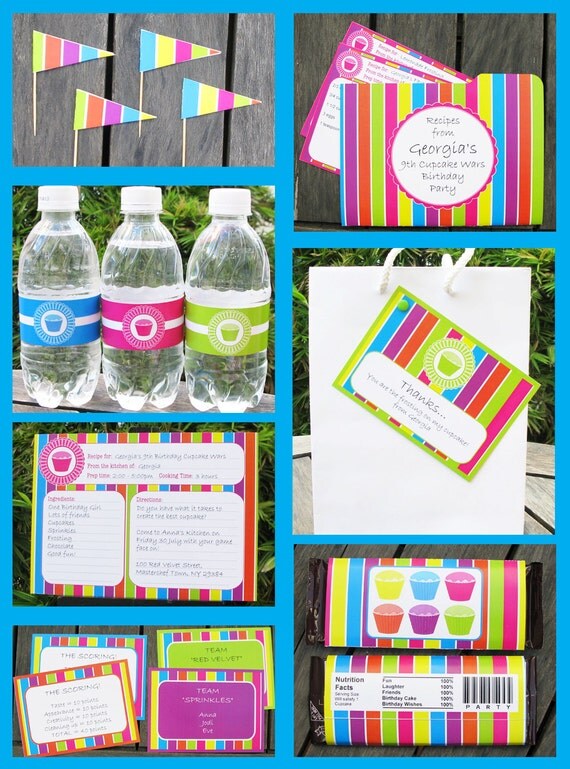 Cupcake Birthday Invitation & Printable Party Collection, EDITABLE text PDF file - you personalize at home with Adobe Reader Il_570xn