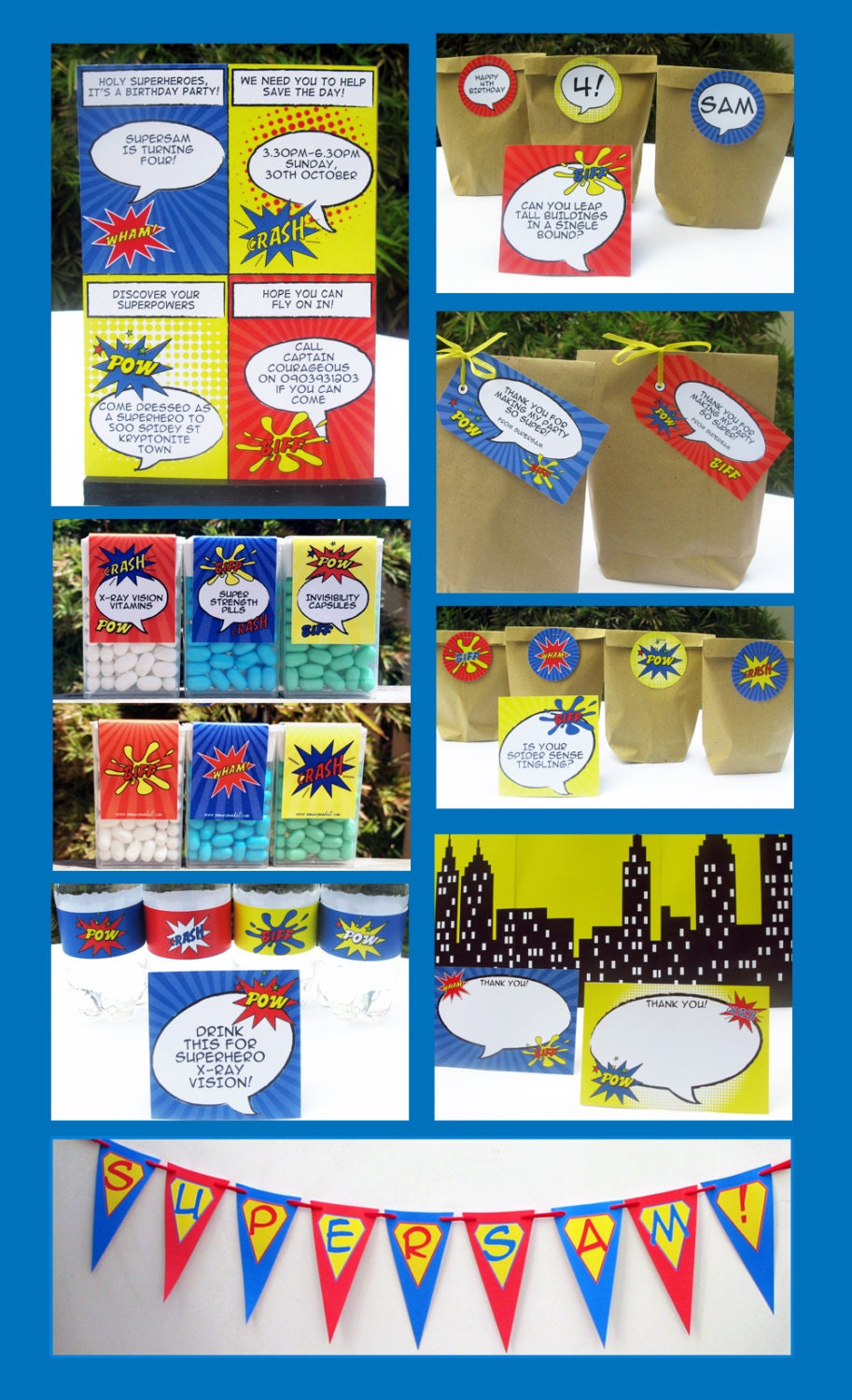 Superhero Birthday Party Invitation & Printable Party Collection, EDITABLE Text PDF file - you personalize at home with Adobe Reader