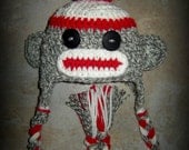 Boy or Girl, Sock Monkey, Sock Monkey Hat, Crochet Hats, Baby Girl, Baby Boy, Crochet Sock Monkey Hat, Beanie, Earflaps, MADE TO ORDER