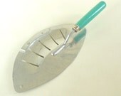 Foley Strainer Vintage 50s Turquoise Kitchen Utensil colander drain hand held wood handle