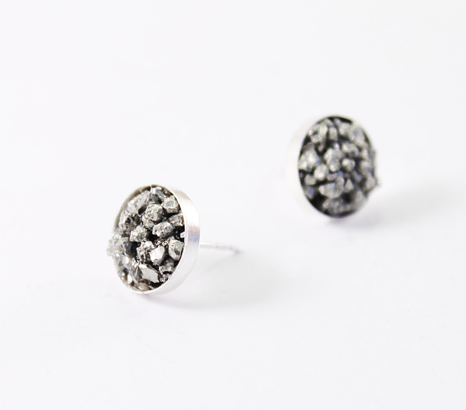 Sterling silver stud earrings pyrite jewelry rough raw