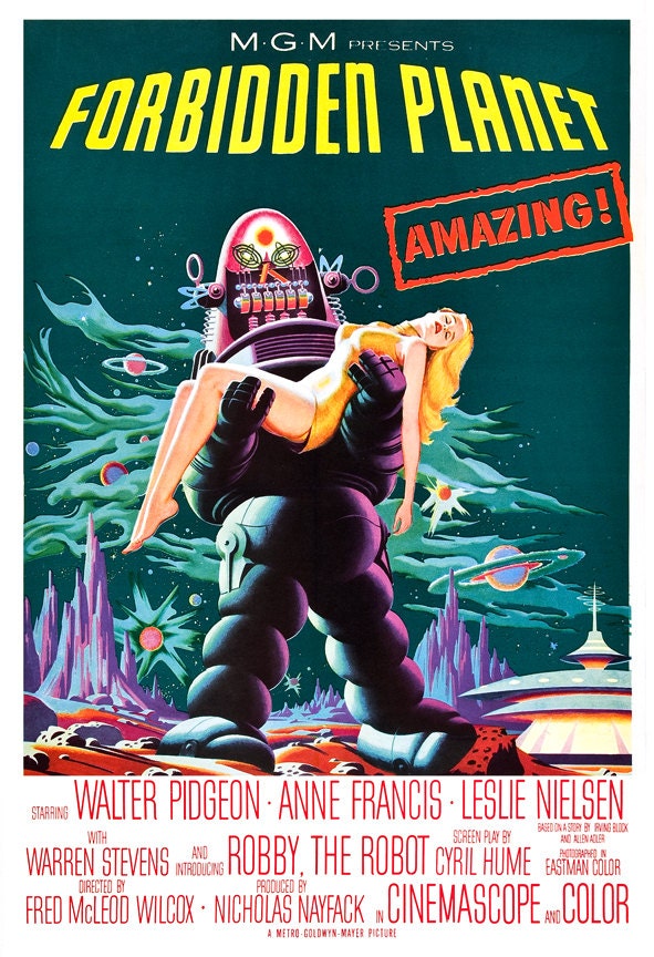 Forbidden Planet - Classic Sci Fi Movie Poster Print  13x19 - Vintage Movie Poster - 50s kitsch - Robby the Robot