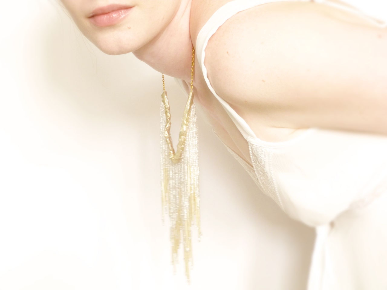 Golden fringe necklace Twenties look OOAK by Jye, Hand-made in France