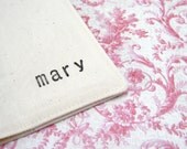 Personalized name passport case or cover, black stamped on cream cotton, Vacation holiday travel gift idea for him for her