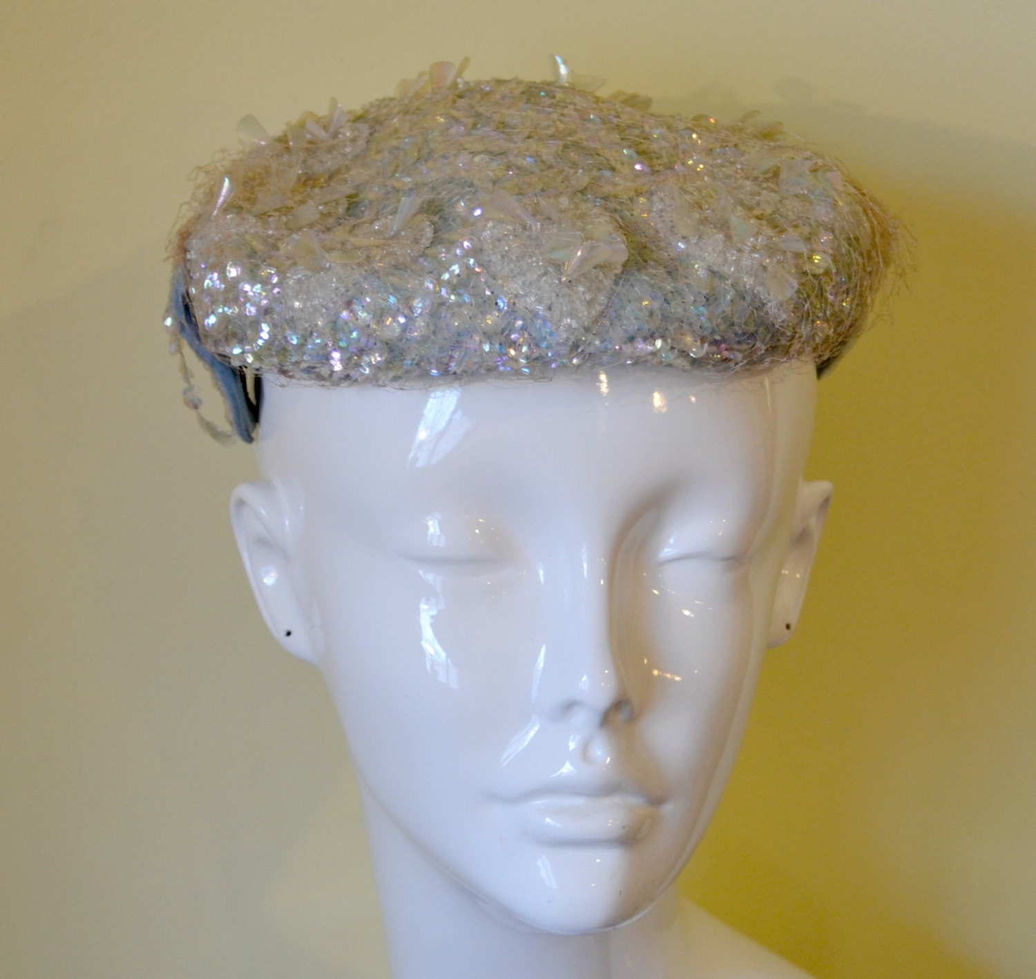 1950s Light Blue Sequined Hat Styled and Imported from France