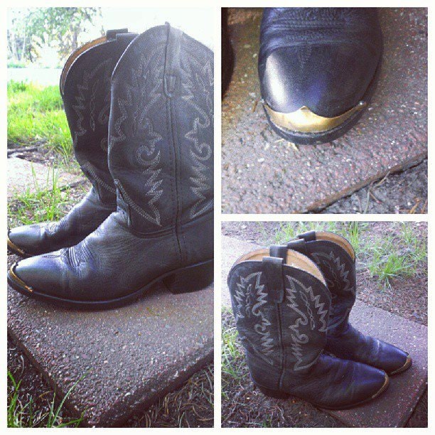 Vintage Gold Steel Toe, Black Cowboy Boots