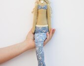 Mermaid doll handmade fabric doll blue - softie plush,cloth doll art doll lovely rag doll blonde Mermaid- gift for girl and mom