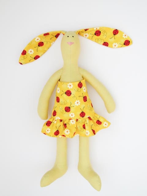 Stuffed bunny doll plush softie toy sunny funny bunny rabbit hare yellow and red summer bunny  gift for girls