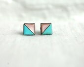 Vintage Turquoise Earrings Mother of Pearl Post Pierced Native American Geometry
