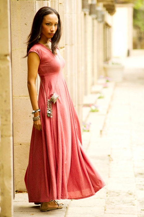 Dusty Rose Cap Sleeve Maxi Dress