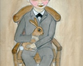 Illustrated Victorian Orphan Boy Portrait Print (6 x 8) "Nicolas and the Brown Bunny"