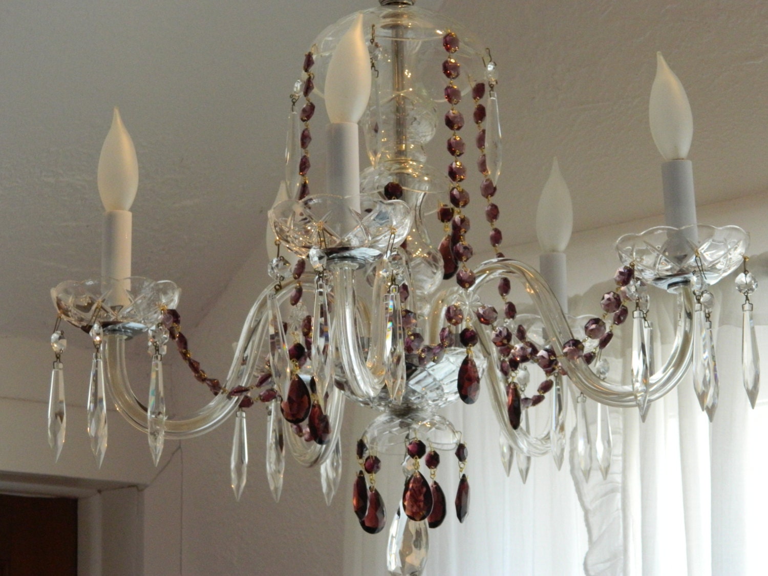 TREASURY ITEM Vintage Crystal and Amethyst Crystal Chandelier  So Much Sparkle