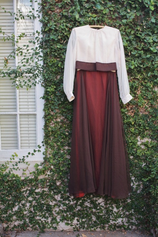 vintage 60's cocktail party dress chiffon maxi empire prarie size small/medium