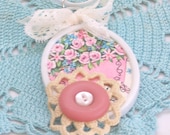 Vintage Greting Card Necklace- Valentines Day- Vintage Doilies