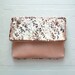MERMAID Sequin and PEACH Leather Clutch. Metallic Clutch. Leather Envelope Clutch. Peach Leather Clutch