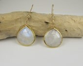 Rainbow Moonstone Earrings in Gold, Bezel Set Earrings, Gemstone Earrings, Gold Earrings, Briolette Earrings, Pendant Earrings