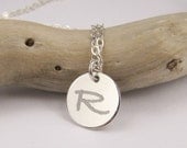 Personalized Necklace 1/2 inch Round, Monogram Engraved Necklace, Sterling Silver, Initial, Mother's Necklace, Graduation, Bridesmaid