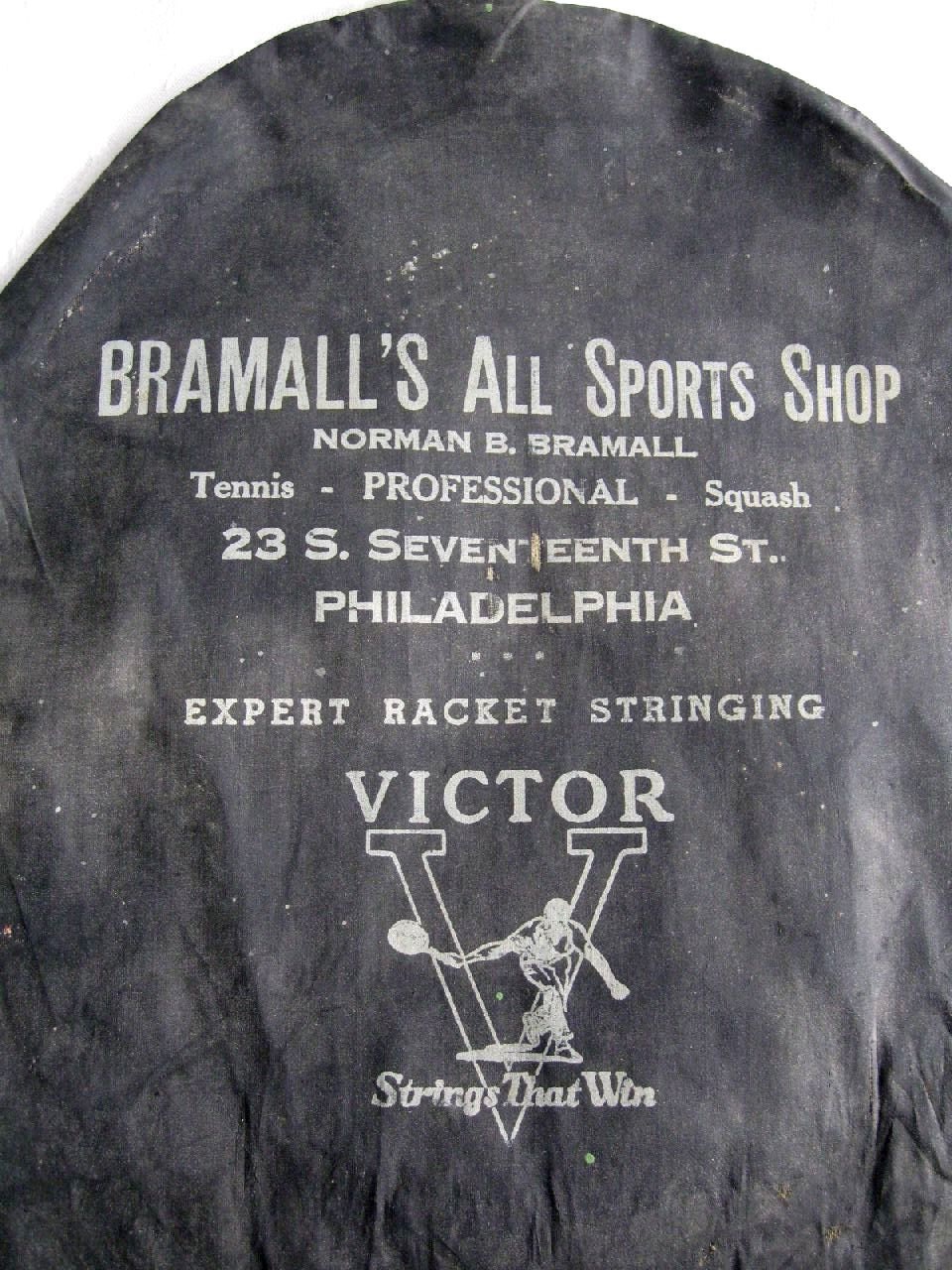 Antique Advertising Tennis or Squash Racket Cover from Norman Bramall Tennis Pro Philadelphia Sports Shop