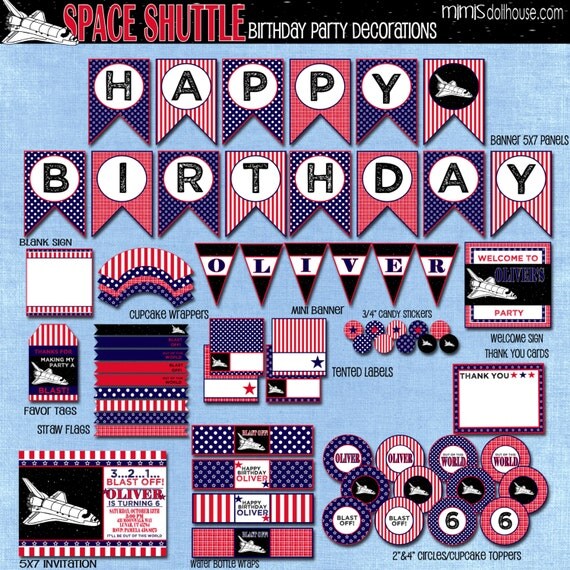 Space Shuttle Decorations- Printable Space Birthday Party Decorations- NASA Astronaut Birthday Party PDF/JPEG Il_570xn