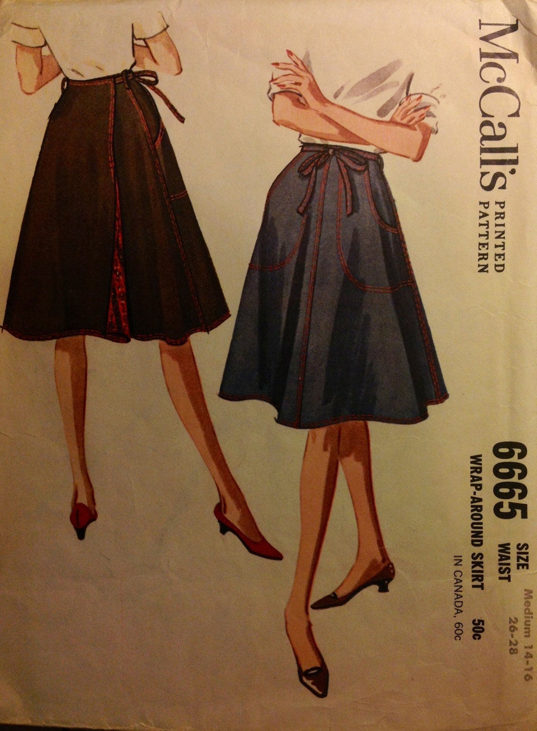 McCalls 6665 VINTAGE Wrap Around Skirt sewing pattern Size 14 16 Retro Mod 1960s Sixties 60s