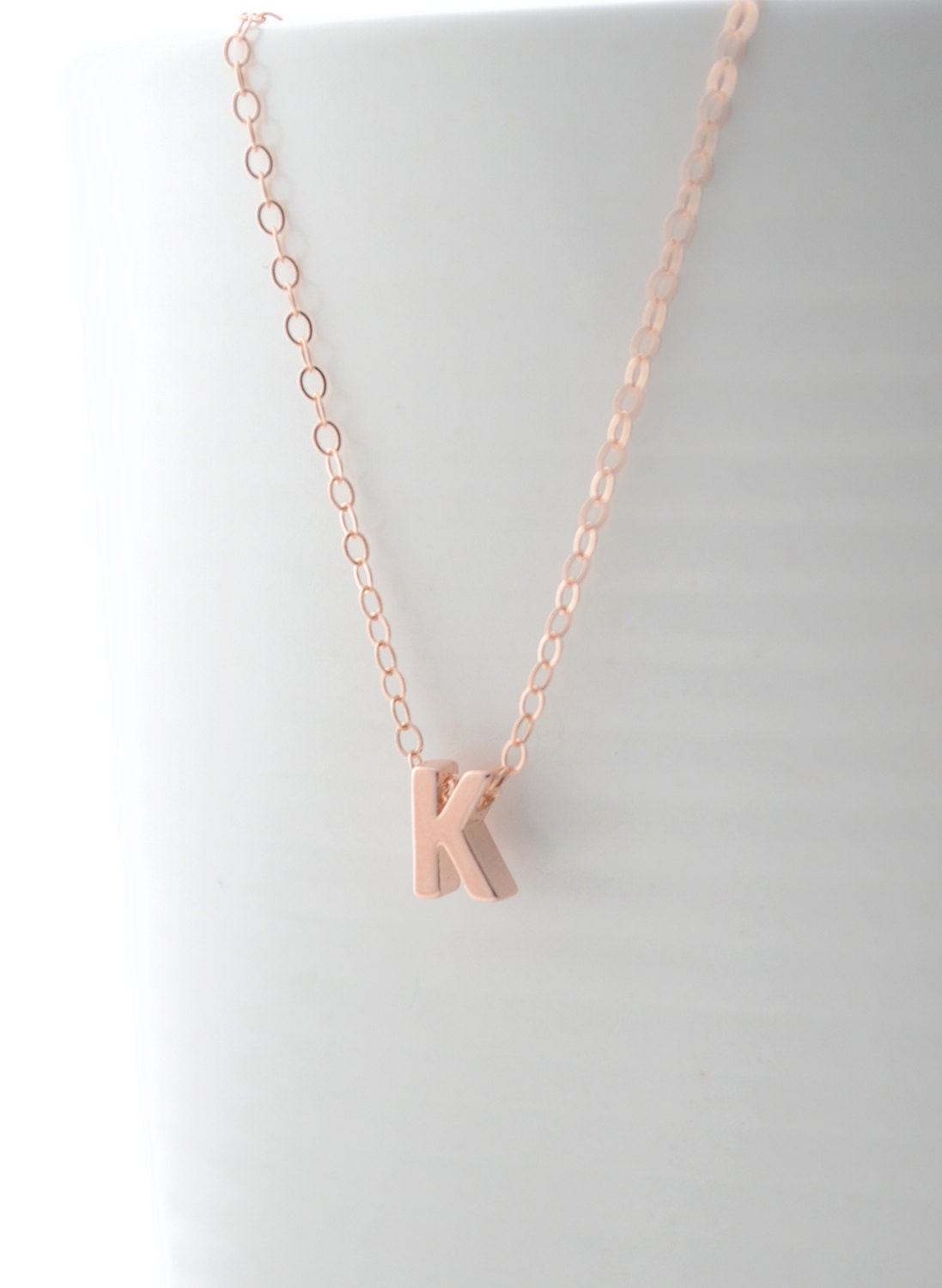 Tiny rose gold letter necklace - Rose gold initial on rose gold filled chain