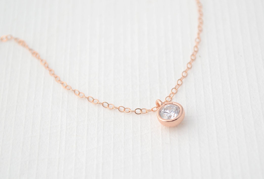 Rose gold necklace - rose gold necklace with cz