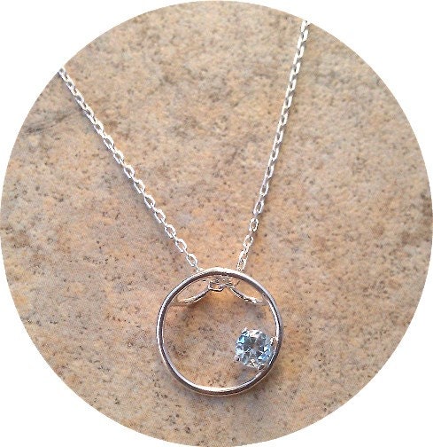 Genuine Aquamarine (March Birthstone) circle necklace