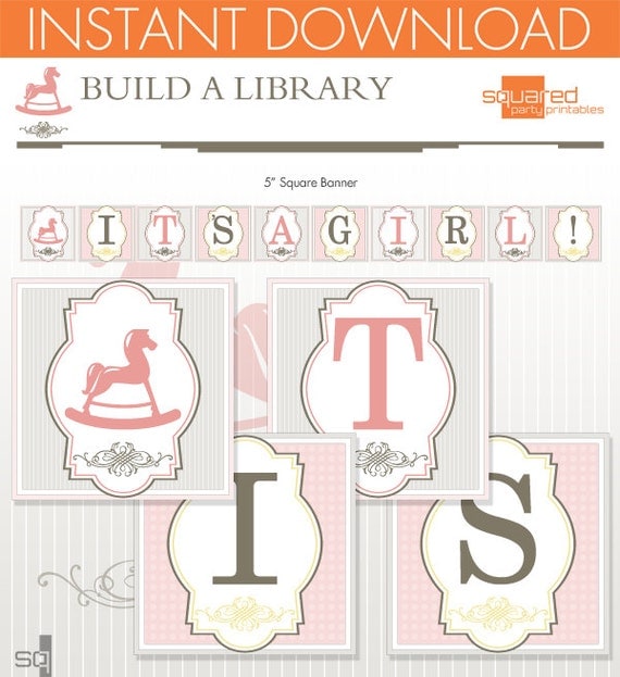 Library Book Printable Baby Shower Banner - DIY Print - Baby Girl - It's A Girl - Instant Download Il_570xn