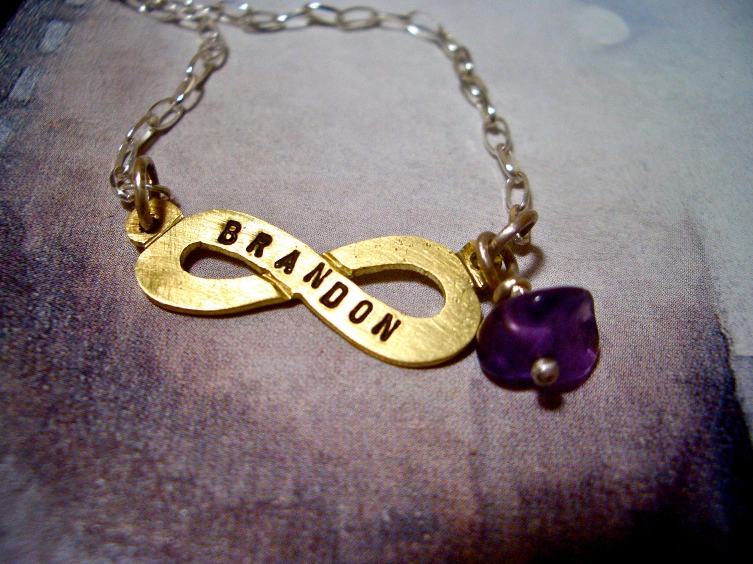 Infinity Banner Necklace // Personalized in Sterling Silver, Brass and Amethyst