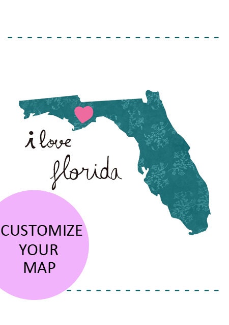 Florida Map Illustration size A4 (11,8x8,3 inches)