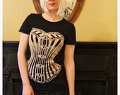 Black Victorian Corset Tshirt - Womens xLARGE tee - Victorian Corset