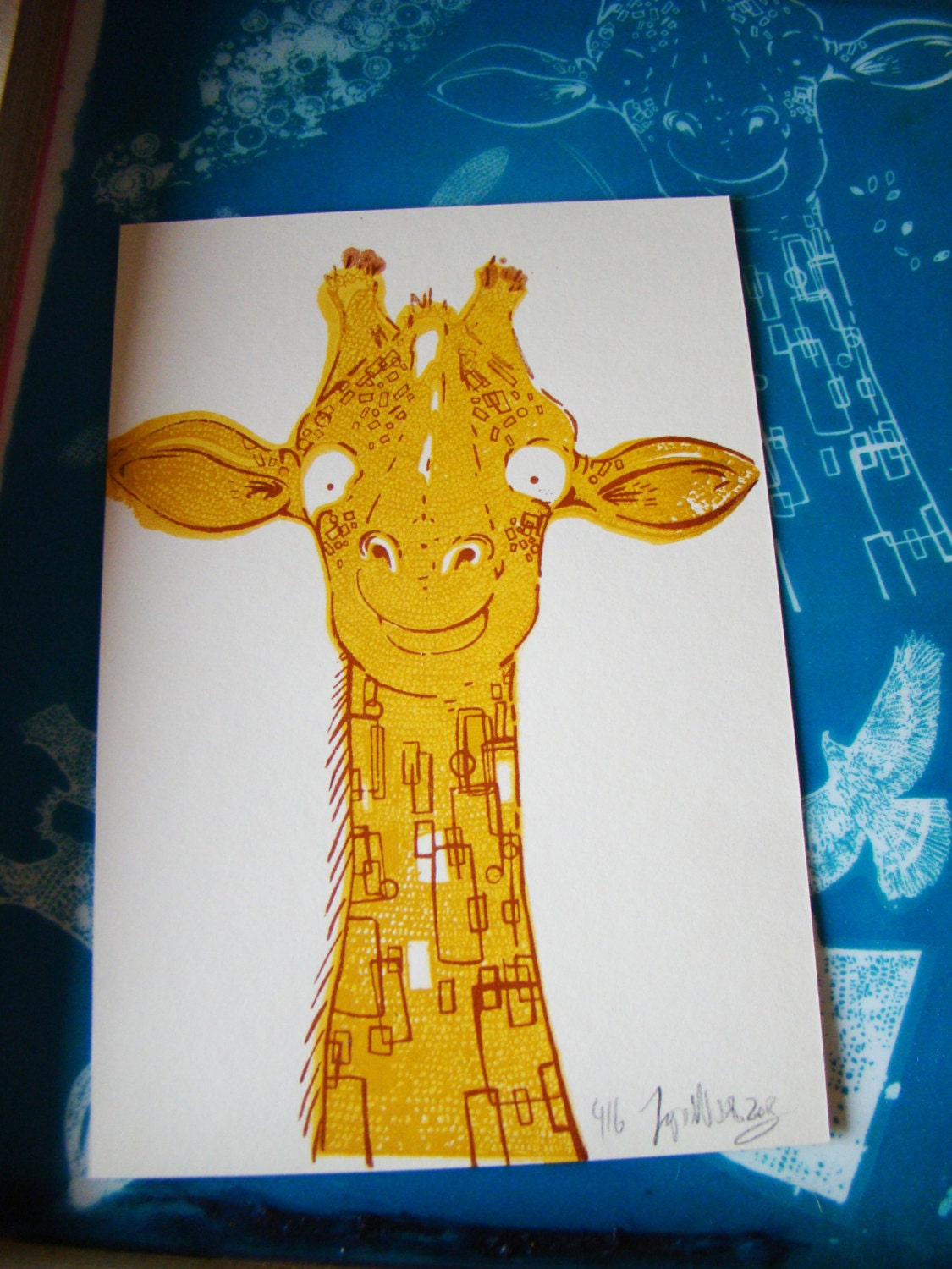 Giraffe Original Limited Edition Two Colour Screen-Print