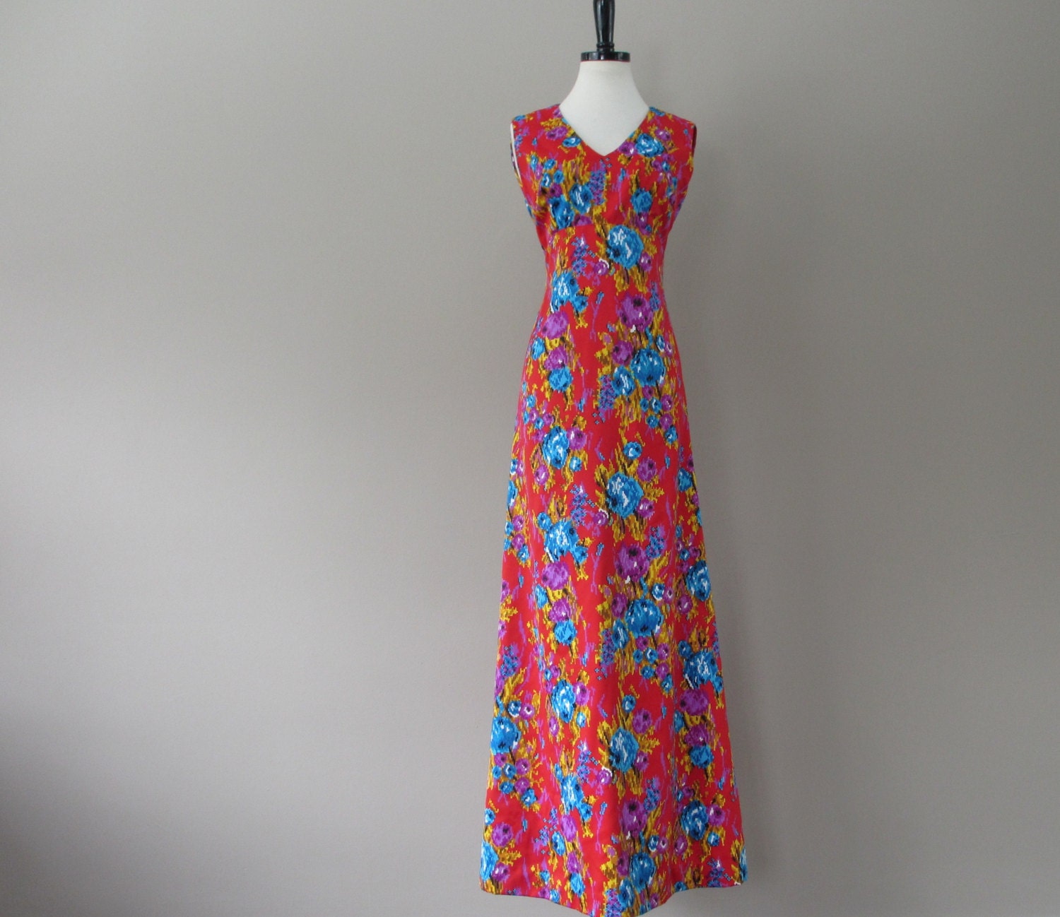 60's Maxi Dress / Long Vintage Gown / Empire Waist