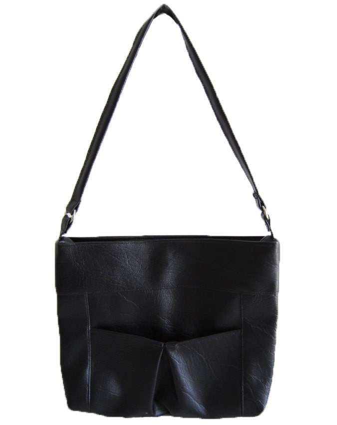 Black Handbag Faux Leather Small Pocket Shoulder Bag