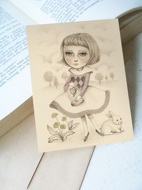 Blank Cards from Original Illustrations, Set of Three Cards with Envelopes, Alegra by Amalia K