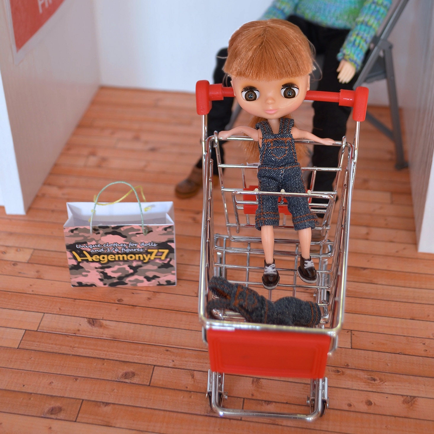 Petite Blythe doll size knee length denim jeans dungarees overall
