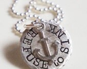 Refuse to Sink Anchor Necklace Hand Stamped Sterling Silver Nautical Inspirational Motivational Jewelry Gift for Her