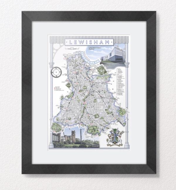 Lewisham (London Borough) illustrated map print 13 x 19"