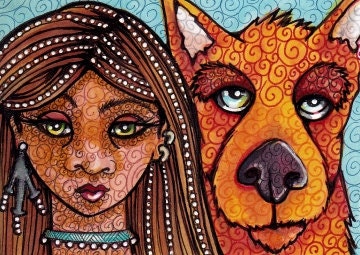 Original ACEO Dog and Princess, Malia and Luther